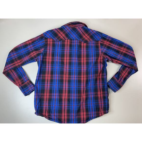 Wrangler Mens Pearl Snap Western Shirt Small Red Plaid Rodeo Cowboy Retro Work - Picture 9 of 10